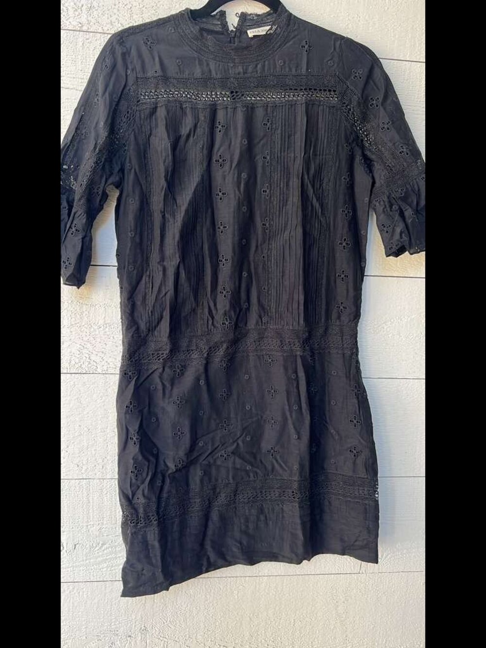 Ulla Johnson Black Eyelet Embroidered Mini Dress Cotton Lace Boho S #504